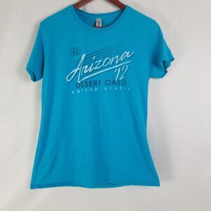 Arizona 2012 Desert Oasis Shirt Womens Large Blue Top Short Sleeve Crew Neck‎